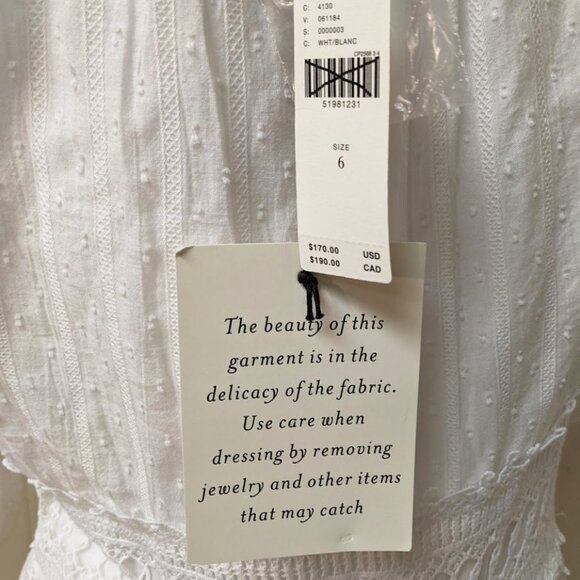 ANTHROPOLOGIE Ebba White Eyelet Midi Peasant Dress with Button Front - Picture 9 of 10